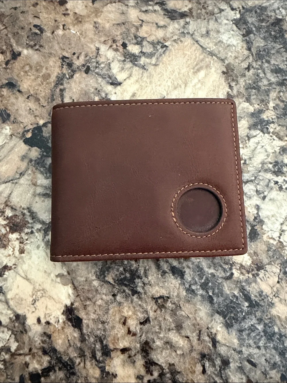 Men's Brown Leather Bi-Fold Wallet with Coin Window